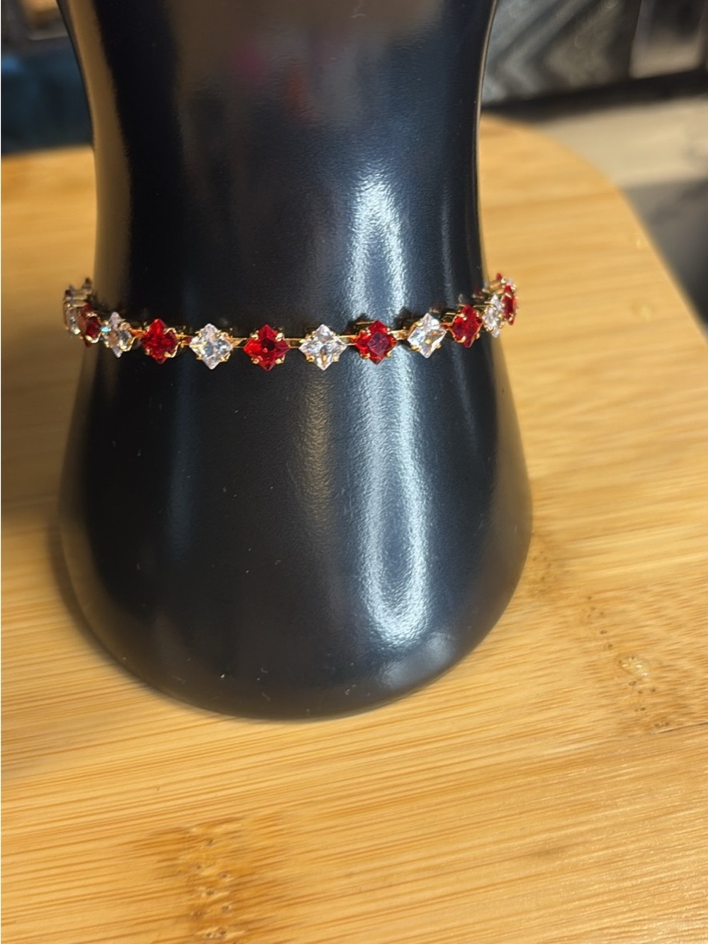 Gold-Tone Necklace and Bracelet Set with Red Crystal Flower - Picture 4 of 5
